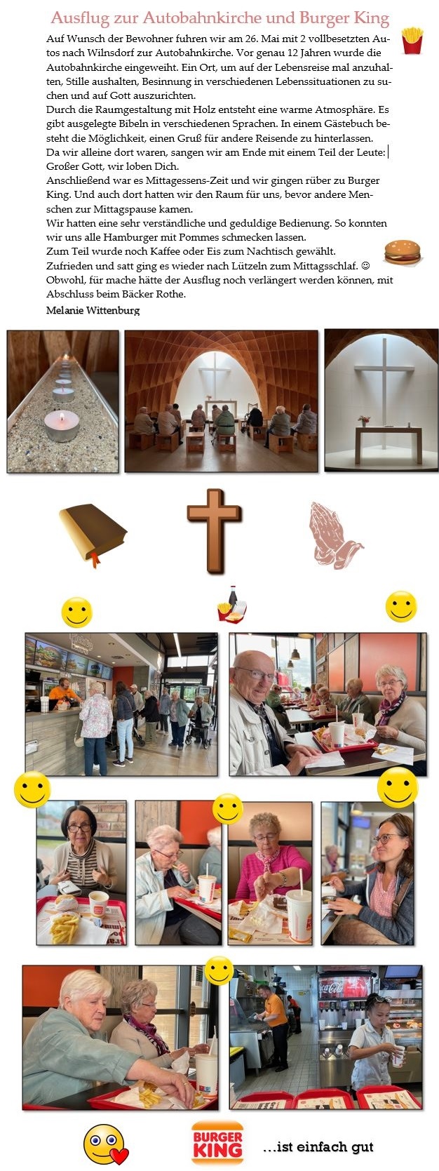 Ausflug zur Autobahnkirche und zu Burger King