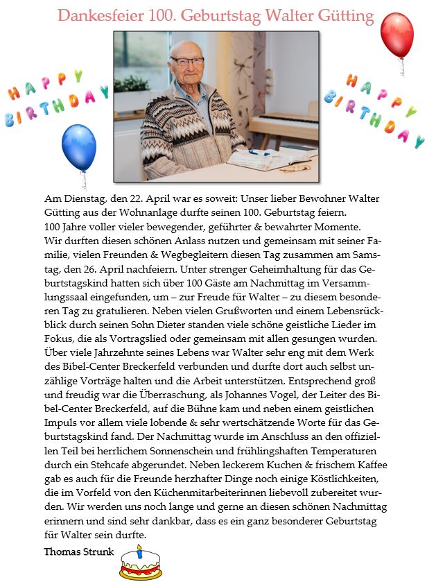 Dankesfeier 100. Geburtstag Walter Gütting