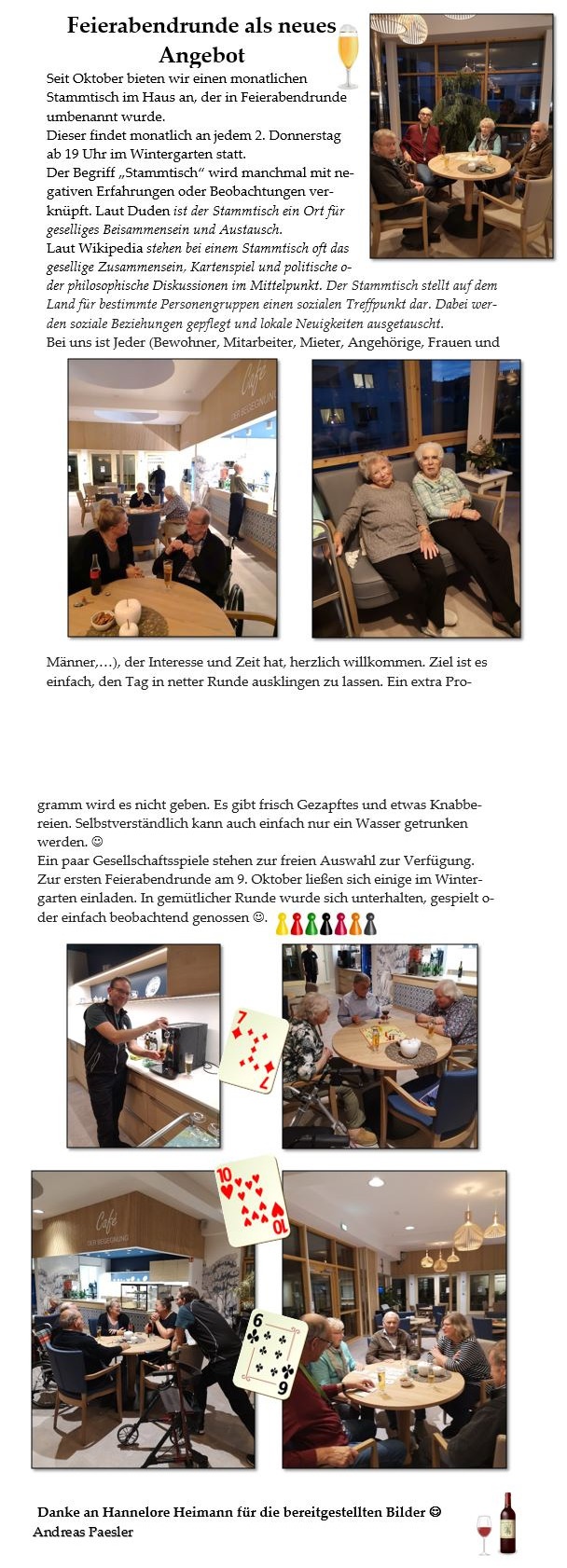 Feierabendrunde als neues Angebot zusammen